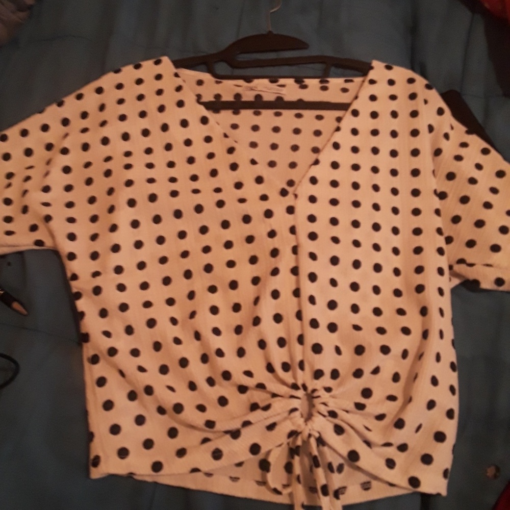White Blouse Top with polka dot pattern